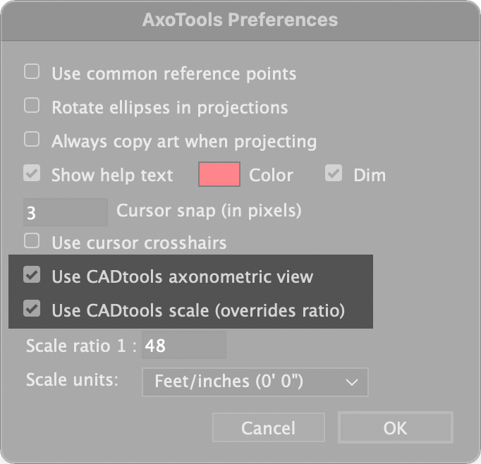 preferences for CADtools