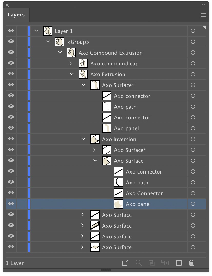 Extrusion in Layers panel