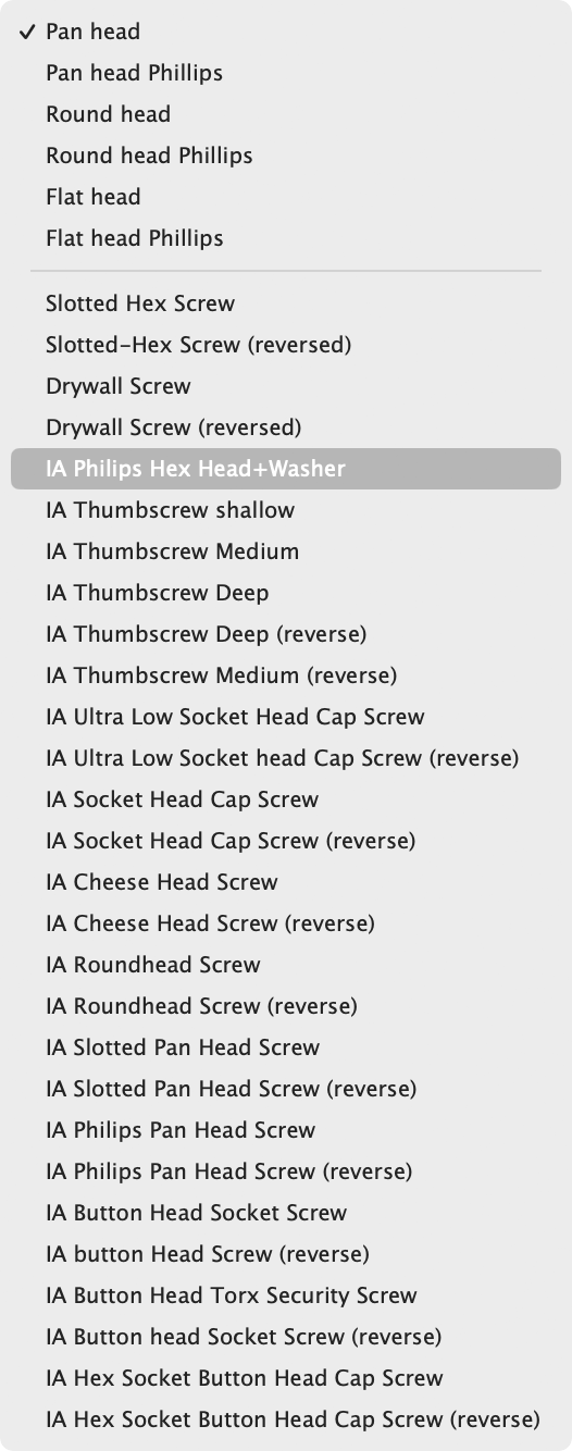 fastener symbol menu