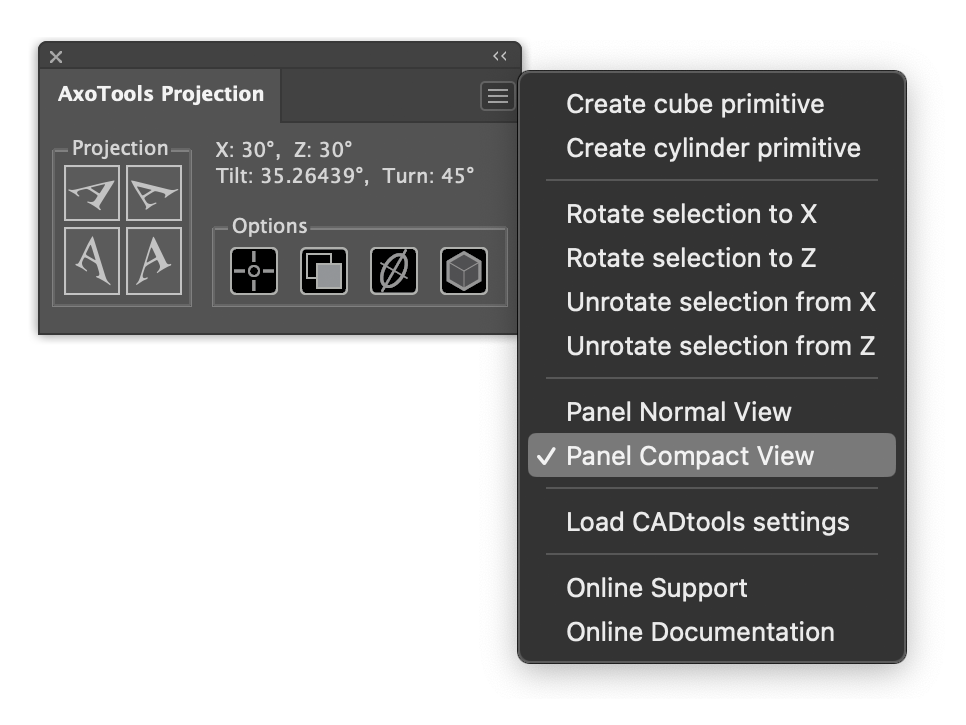 AxoTools Projection panel in compact mode