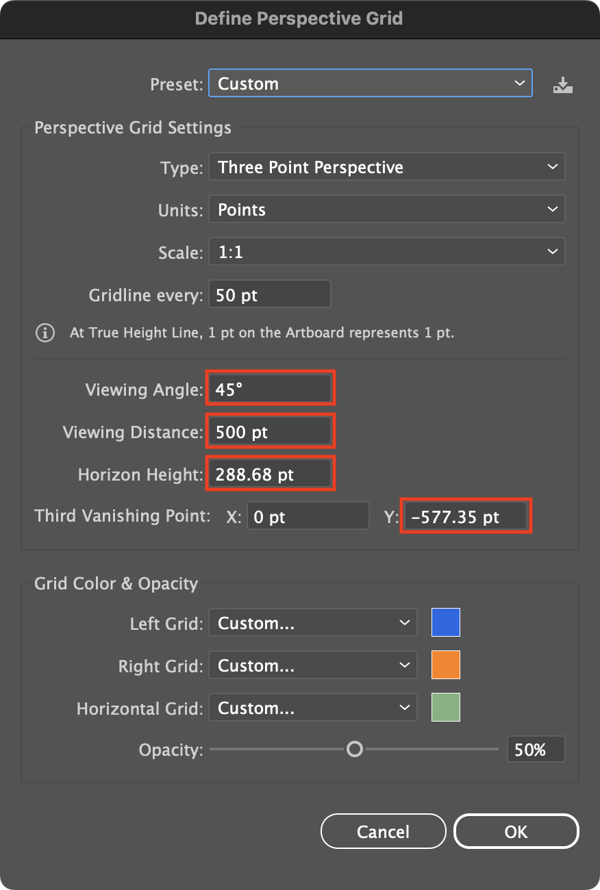 perspective dialog fields
