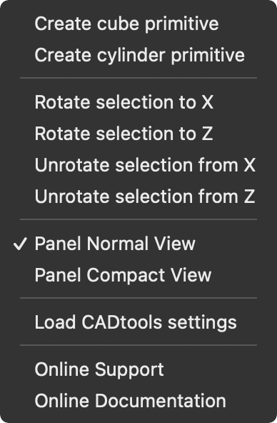 Projection panel flyout menu